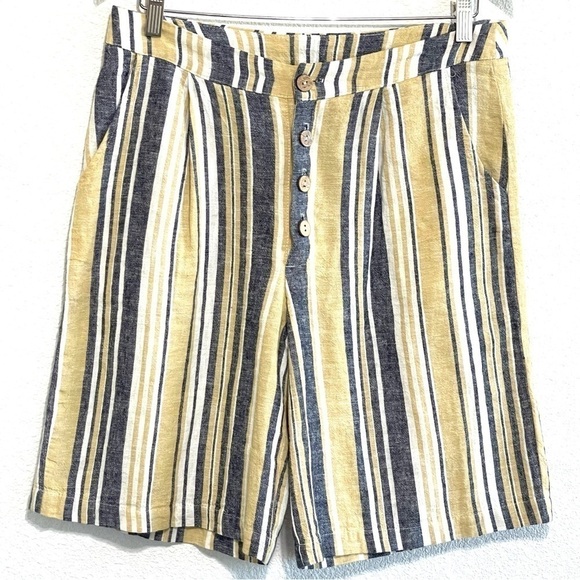 Final Touch Woman Yellow Black Stripe Button Down Shorts Size M - Picture 1 of 12